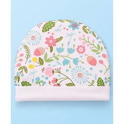 Babyhug 100% Cotton Cap Mitten & Booties Floral Print White- Diameter 9.5 cm