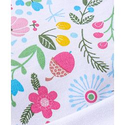 Babyhug 100% Cotton Cap Mitten & Booties Floral Print White- Diameter 9.5 cm