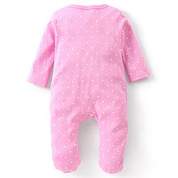 Babyhug Cotton Knit  Full Sleeves Elephant & Polka Dots Printed Footed Sleepsuits Pack of 2 - Green & Pink