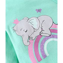 Babyhug Cotton Knit  Full Sleeves Elephant & Polka Dots Printed Footed Sleepsuits Pack of 2 - Green & Pink