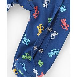 Babyhug Cotton Full Sleeves Footed Sleepsuit Car Print - Navy Blue