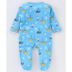 Babyhug Cotton Full Sleeves Sleep Suit Boat Print - Blue