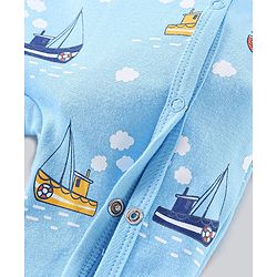Babyhug Cotton Full Sleeves Sleep Suit Boat Print - Blue