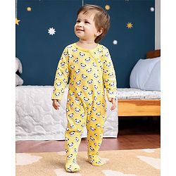 Babyhug Cotton Full Sleeves Sleep Suit Panda Print - Yellow