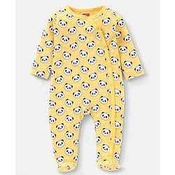 Babyhug Cotton Full Sleeves Sleep Suit Panda Print - Yellow