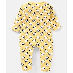 Babyhug Cotton Full Sleeves Sleep Suit Panda Print - Yellow