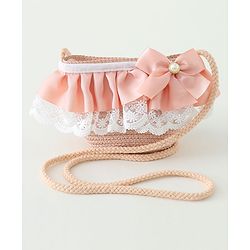 Babyhug Lace & Ribbon Bow Applique Straw Hats With Purse  Pink - Diameter 17.5 cm