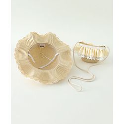 Babyhug Lace & Ribbon Bow Applique Straw Hats With Purse  Beige - Diameter 17.5 cm