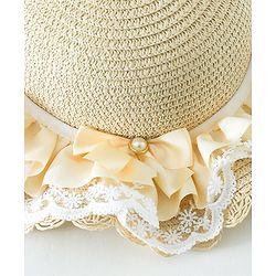 Babyhug Lace & Ribbon Bow Applique Straw Hats With Purse  Beige - Diameter 17.5 cm