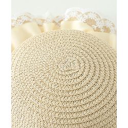 Babyhug Lace & Ribbon Bow Applique Straw Hats With Purse  Beige - Diameter 17.5 cm