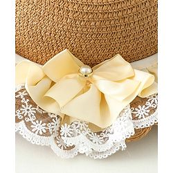 Babyhug Lace & Ribbon Bow Applique Straw Hats With Purse  Brown - Diameter 17.5 cm