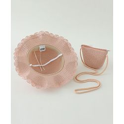 Babyhug Butterfly Applique Straw Hat With  Bow & Purse  Pink - Diameter 17.5 cm
