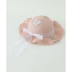 Babyhug Butterfly Applique Straw Hat With  Bow & Purse  Pink - Diameter 17.5 cm