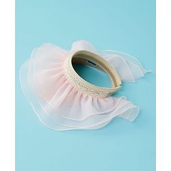 Babyhug Straw Hats With Net Frill & Lacework Applique  Pink - Diameter 37 cm