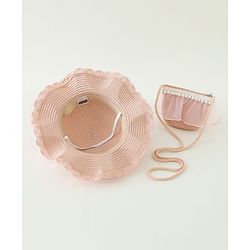 Babyhug Pearl Applique Straw Hat With Purse  Pink - Diameter 17.5 cm