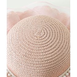 Babyhug Pearl Applique Straw Hat With Purse  Pink - Diameter 17.5 cm