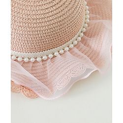 Babyhug Pearl Applique Straw Hat With Purse  Pink - Diameter 17.5 cm