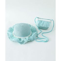 Babyhug Pearl Applique Straw Hat With Purse  Pink - Diameter 17.5 cm