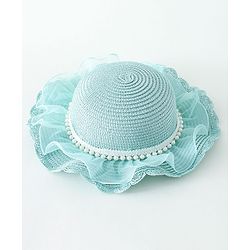 Babyhug Pearl Applique Straw Hat With Purse  Pink - Diameter 17.5 cm