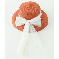 Babyhug Straw Hats With Bow Applique -Orange