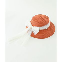Babyhug Straw Hats With Bow Applique -Orange