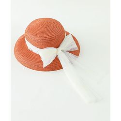 Babyhug Straw Hats With Bow Applique -Orange