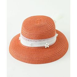 Babyhug Straw Hats With Bow Applique -Orange