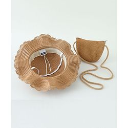 Babyhug Crochet Cherry Applique Straw Hat With String Bow & Purse  Brown - Diameter 17.5 cm