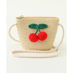 Babyhug Straw Hat With Crochet  Fruit Applique & Purse  Beige - Diameter 17.5 cm