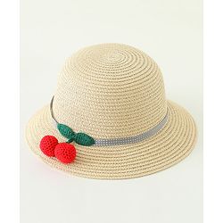 Babyhug Straw Hat With Crochet  Fruit Applique & Purse  Beige - Diameter 17.5 cm