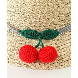 Babyhug Straw Hat With Crochet  Fruit Applique & Purse  Beige - Diameter 17.5 cm
