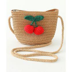 Babyhug Straw Hat With Crochet  Fruit Applique & Purse Brown - Diameter 17.5 cm