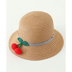 Babyhug Straw Hat With Crochet  Fruit Applique & Purse Brown - Diameter 17.5 cm