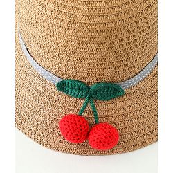 Babyhug Straw Hat With Crochet  Fruit Applique & Purse Brown - Diameter 17.5 cm