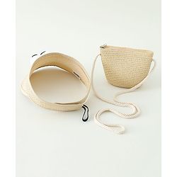 Babyhug Straw Hat With Face Applique & Purse Beige- Diameter 48 cm