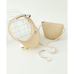 Babyhug Straw Hat With Face Applique & Purse Beige- Diameter 48 cm