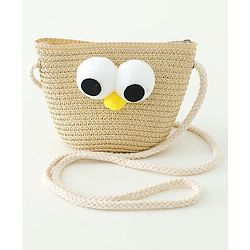 Babyhug Straw Hat With Face Applique & Purse Beige- Diameter 48 cm
