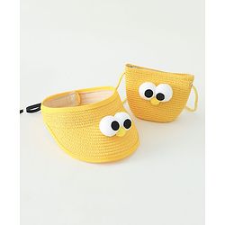 Babyhug Straw Hat With Face Applique & Purse Beige- Diameter 48 cm