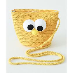 Babyhug Straw Hat With Face Applique & Purse Beige- Diameter 48 cm