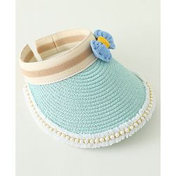 Babyhug Crochet Straw Hat With Bow   Green - Diameter 37 cm