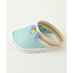 Babyhug Crochet Straw Hat With Bow   Green - Diameter 37 cm