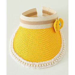 Babyhug Crochet Straw Hat With Bow Yellow -  Diameter 37 cm