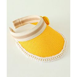 Babyhug Crochet Straw Hat With Bow Yellow -  Diameter 37 cm