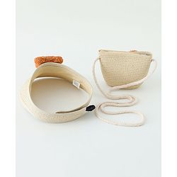 Babyhug Straw Hat With Bear Applique & Purse Beige - Diameter 48 cm