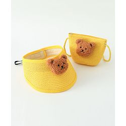 Babyhug Straw Hat With Bear Applique & Purse  Yellow - Diameter 48 cm
