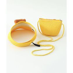 Babyhug Straw Hat With Bear Applique & Purse  Yellow - Diameter 48 cm
