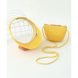 Babyhug Straw Hat With Bear Applique & Purse  Yellow - Diameter 48 cm