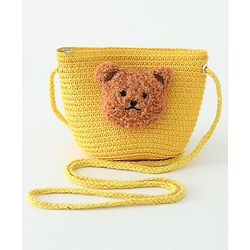 Babyhug Straw Hat With Bear Applique & Purse  Yellow - Diameter 48 cm