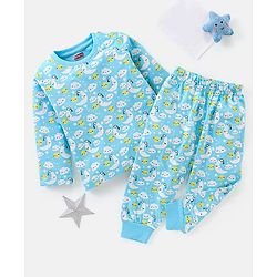 Babyhug Cotton Full Sleeves Night Suit Cloud & Moon Print- Blue