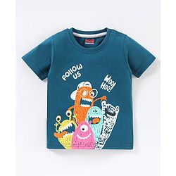 Babyhug Half Sleeves T-Shirt Monster Print - Blue